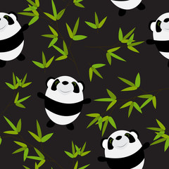 Cute Little Panda with Bamboo Leaves Seamless Pattern