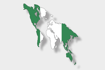 3D Isometric Flag Illustration of a map of the world with the fl