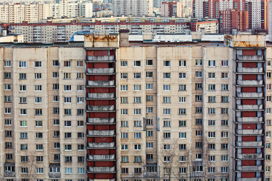 A lot of Windows in residential area of contemporary Russian City