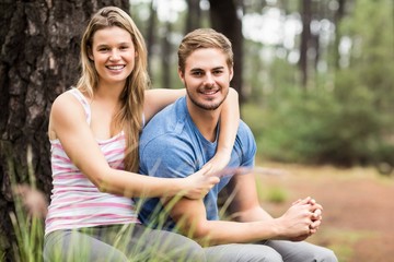 Portrait of a young happy hiker couple