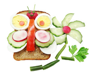 creative vegetable sandwich with cheese and egg