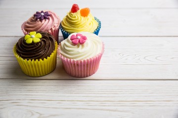 Delicious cupcakes on a table