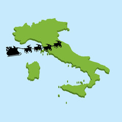 Obraz premium 3D map on blue water with Santa background of Italy