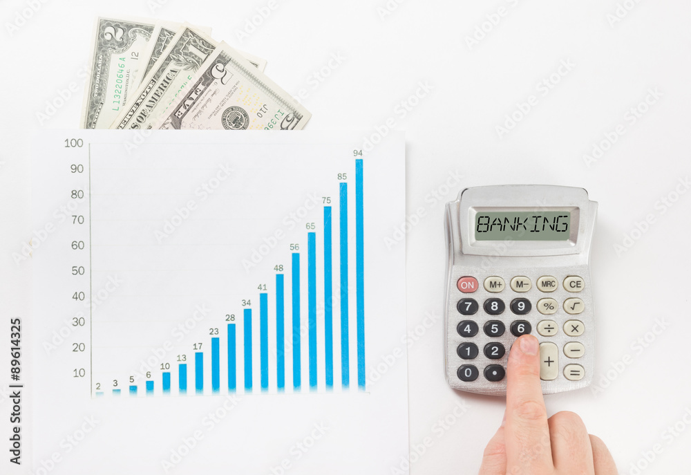 Wall mural banking - businessman counting losses and profit working with statistics, analyzing financial result