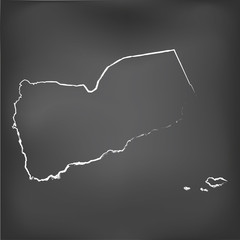 Chalked map on a chalk board of  Yemen