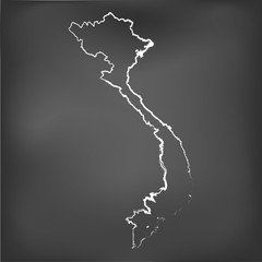 Chalked map on a chalk board of  Vietnam