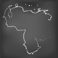 Chalked map on a chalk board of  Venezuela
