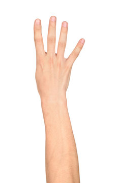 hand shows four fingers on an isolated white background