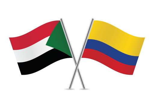 Colombia and Sudan flags. Vector illustration.