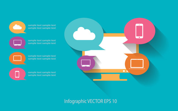 Infographics media icons with computer vector / Infographis Computer vector color