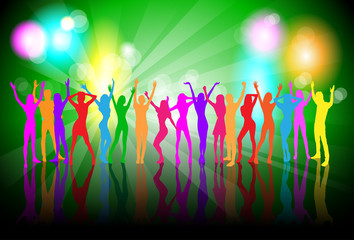 Fototapeta na wymiar Dancing Colorful People Silhouettes Girls Dance Banner