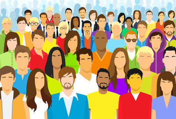 Group of Casual People Face Big Crowd Diverse Ethnic