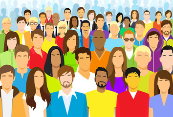 Group of Casual People Face Big Crowd Diverse Ethnic