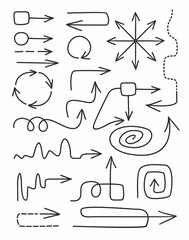 Arrows, thin, curves, intricate, lines, dotted lines, monochrome, white background. 