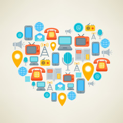 I love Social Media. Vector concept. Heart with media flat icons