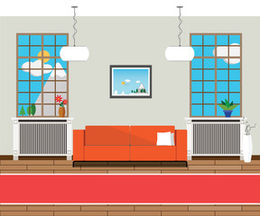 Flat design modern interior hall of the Institute