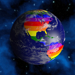 Earth From Space. Continents Colored In LGBT Colors.