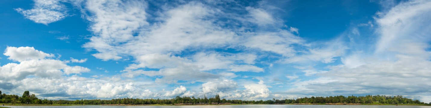 panorama image of blue sky with white cloud for background usage