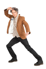 Handsome man doing different expressions in different sets of clothes: posing