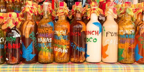 At the market place a Ti punch bottles