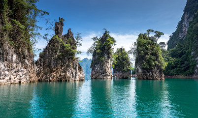 Beautiful rocks mountain and crystal clear lake Thailand