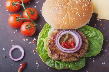 Home made burger cooking