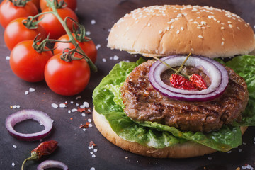 Home made burger cooking