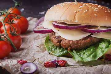 Home made burger cooking