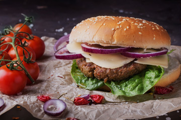 Home made burger cooking