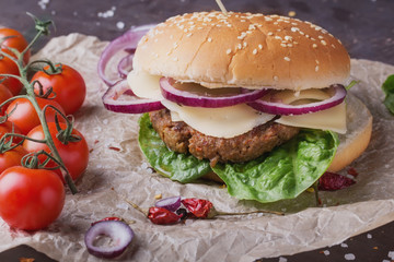 Home made burger cooking