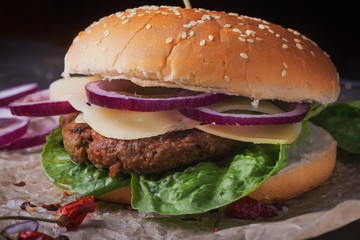 Home made burger cooking
