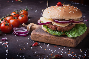 Home made burger cooking