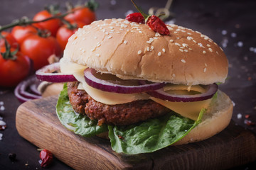 Home made burger cooking