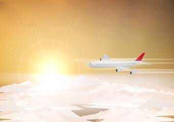 Fototapeta na wymiar Passenger Plane Above the Clouds - Vector Illustration