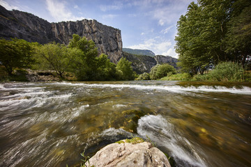 mountain with river lake