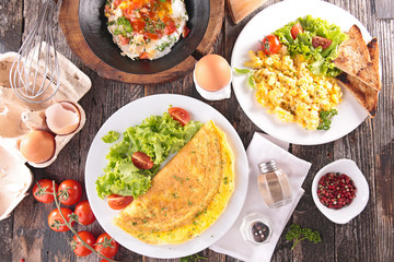 fried egg,omelet and scrambled egg