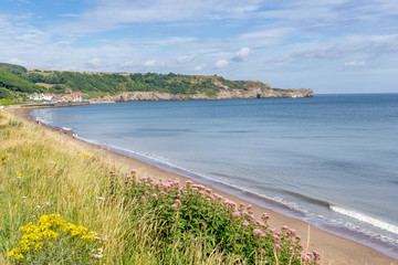 Sandsend beach on the coast of north Yorkshire in England
