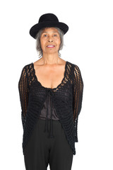 Fototapeta premium Beautiful woman doing different expressions in different sets of clothes: portrait