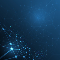 Fototapeta premium Abstract molecule structure on dark blue color background. Vector illustration of Communication - network for futuristic technology concept
