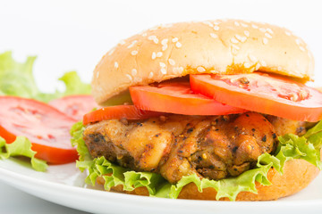 Classic Big hamburger on dish isolate