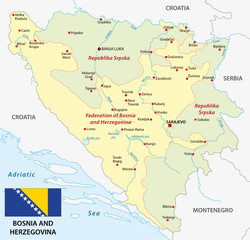 bosnia and herzegovina map with flag - obrazy, fototapety, plakaty