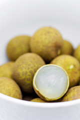Fresh longan fruit in white blow