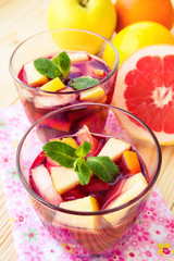 Refreshing sangria (punch) with fruits