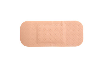 close up of brown adhesive plaster isolated on white