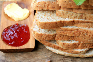 Slice toast whole wheat bread with strawberry jam