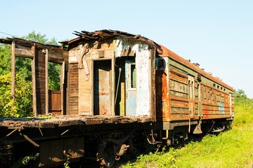 Old rusty Russian train. Train cemetery, established in Rostov-on-Don.