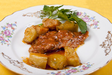 Eggplant with tomato slices with