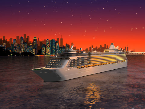 Nave da crocera al tramonto