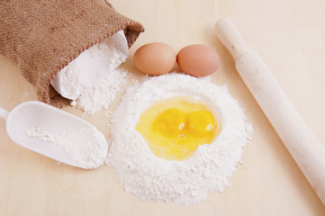 flour with egg
