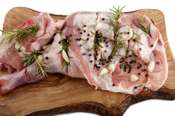 leg of lamb seasoned with rosemary and garlic